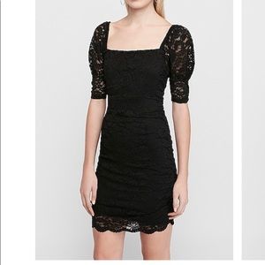 Cinched lace sheath dress black